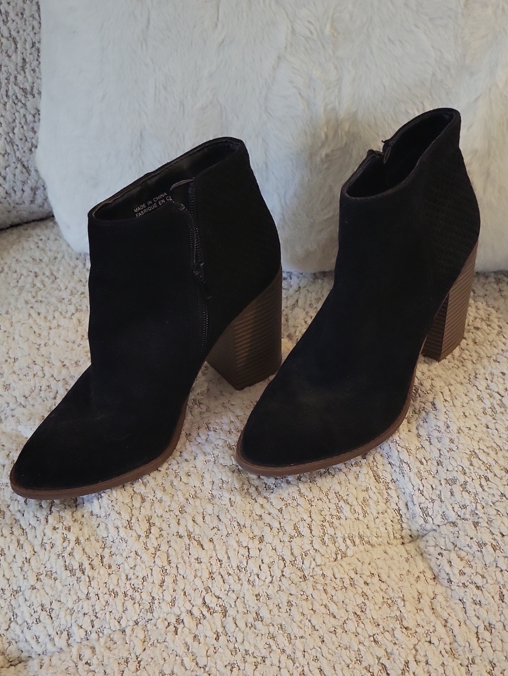Joe Fresh Black Suede Ankle Booties with Stacked Heel